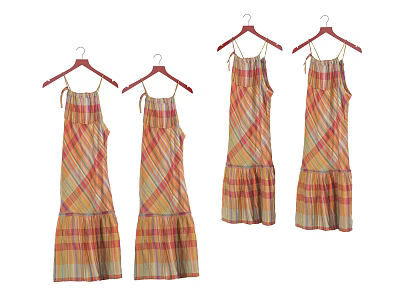 Colorful Plaid Sleeveless Dresses With Ruffled Hem Design For Women 3d model