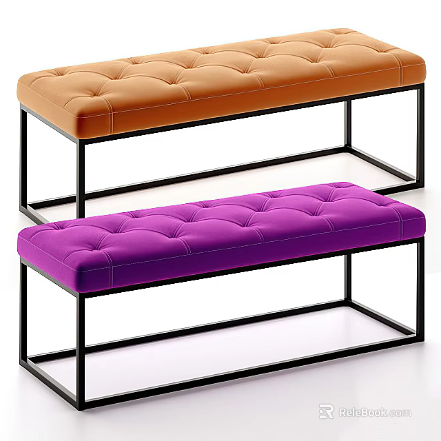 Orange and Purple Tufted Upholstered Sofa Bench with Black Metal Frame 3d model 