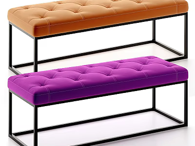 Orange and Purple Tufted Upholstered Sofa Bench with Black Metal Frame 3d model