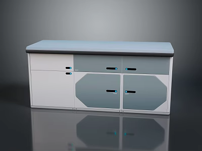 Modern White And Gray Storage Cabinet With Drawers Doors And Reflective Top Surface 3d model