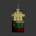 Rustic Cargo Ship as Water Transport with Yellow Green Red Hull Deck and Cabin Reflection