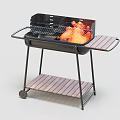 Portable Outdoor Grill With Wheels And Wooden Shelves For Cooking Food With Flame