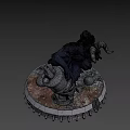 Mythical Demon Game Character With Horned Design Red Eyes And Broken Stone Pillar Base