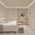 Modern Deluxe Care Beauty Hair Salon Interior With White Furniture Mirrors And Display Shelves