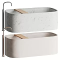Stylish Bathtubs With Marble Texture Wooden Shelves And Copper Faucet