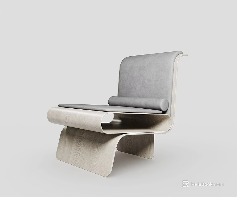 Modern Single Sofa With Wooden Frame And Gray Minimalist Cushion Design 3d model 
