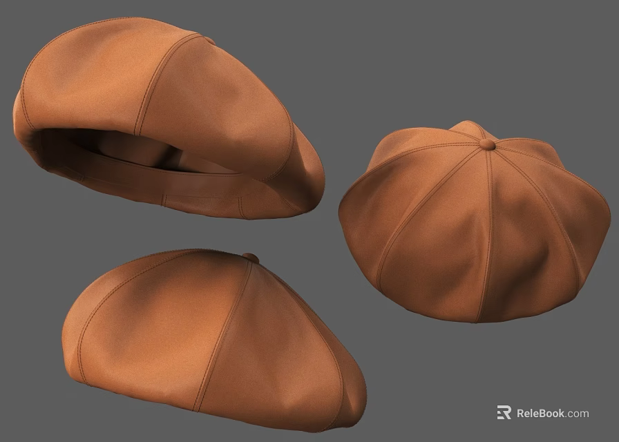 Stylish Brown Beret Showcased In Three Different Angles With Classic Design 3d model