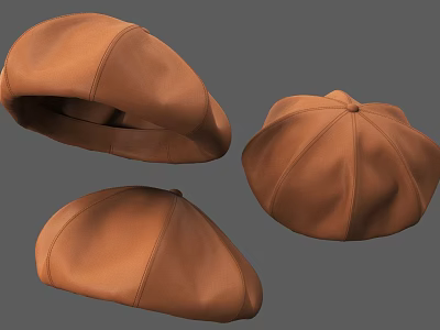 Stylish Brown Beret Showcased In Three Different Angles With Classic Design 3d model