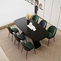 Modern Luxury Dining Table Set With Black Table Green Black Chairs And Decorations 3d model