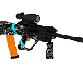Colorful Patterned Rifle Equipped With Scope Orange Grip Black Blue White Spots