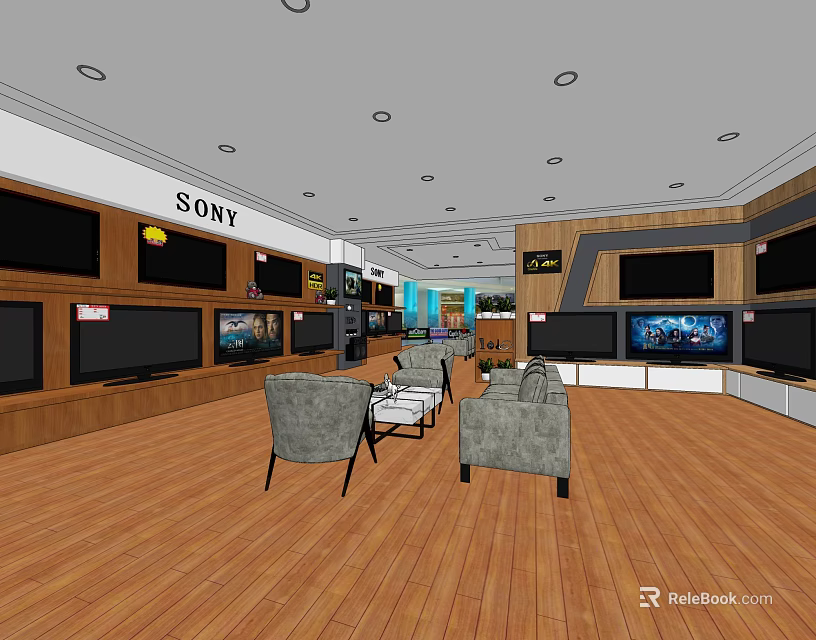 Sony Electronics Retail Store With Multiple TV Displays And Comfortable Seating Area 3d model
