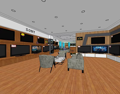 Sony Electronics Retail Store With Multiple TV Displays And Comfortable Seating Area 3d model