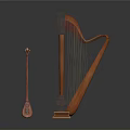 Wooden Harp And Small Plectrum As Daily Living Household Items