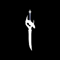 White Silhouette Decorative Sword With Curved Guard And Intricate Hilt Design On Black Background