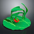 Cute Ladybug Resting On Red Mushroom With Green Leaves And Lily Pad Base