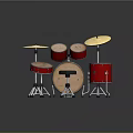 Complete Red Drum Set With Cymbals Drums And Adjustable Stool 3d model