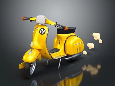 Bright Yellow Scooter With Black Seat Shiny Reflective Body And Modern Style 3d model