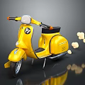 Bright Yellow Scooter With Black Seat Shiny Reflective Body And Modern Style