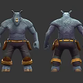 Rhinoceros Humanoid Character Front Back Views With Blue Purple Skin Work Pants Tool Belt