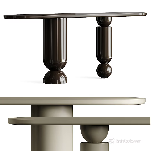 Modern Entryway Cabinet and Side Cabinet with Dark Columns Round Base and Light Flat Top 3d model 