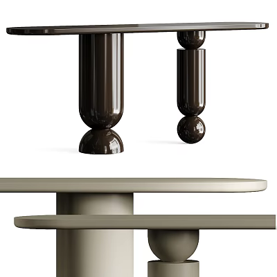 Modern Entryway Cabinet and Side Cabinet with Dark Columns Round Base and Light Flat Top 3d model