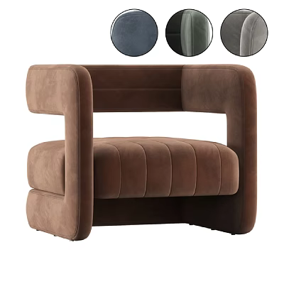 Brown Velvet Single Seater Sofa With Square Armrests And Tufted Design 3d model