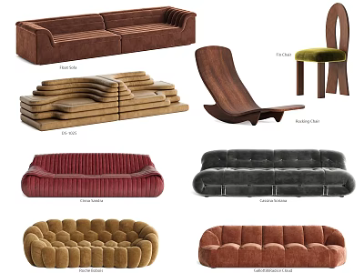 Modern Two-Seater Sofa Designs Featuring Plush Tufted Curved And Bubble Styles 3d model