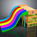 Wooden Playground Slide Structure with Wavy Colorful Slide Green Accents and Circular Holes Design
