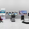 Smart Machine Setup Featuring VR Headsets Multiple Monitors Ergonomic Chair And Interactive Console 3d model