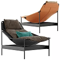 Modern Lounge Chair With Black Metal Frame Brown Orange Cushions And Tray Base