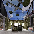 Military Style Firearms Storage Area With Camouflage Ceiling And Weapon Racks 3d model