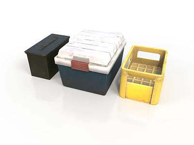 Household Storage Boxes with Black White Red and Yellow Lidded and Crate Designs 3d model