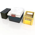Household Storage Boxes with Black White Red and Yellow Lidded and Crate Designs