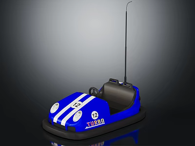 Blue Electric Toy Bumper Car With White Stripes Number 22 Turbo And Antenna 3d model