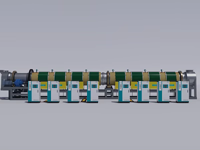 Industrial Production Line Equipment With Multiple Green White Control Units 3d model