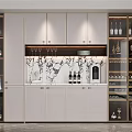 Modern Wine Cabinet Design With Glass Doors Marble Countertop Built-in Lighting And Wine Bottle