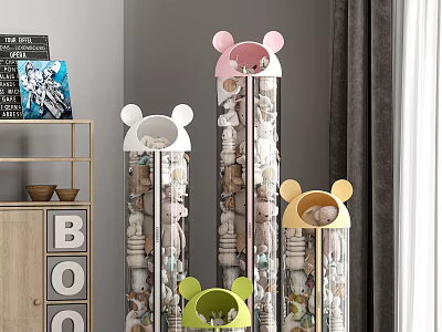 Colorful Mickey Ear Shaped Transparent Toy Storage Containers 3d model