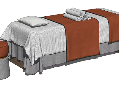 Upholstered Massage Bed With Soft Pillow Folded Towels And Side Stool 3d model