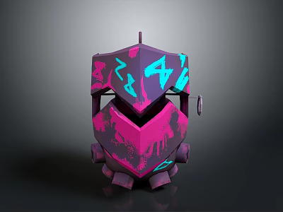 3D Designed Modern Tech Equipment With Pink Blue Geometric Patterns And Angular Structure 3d model
