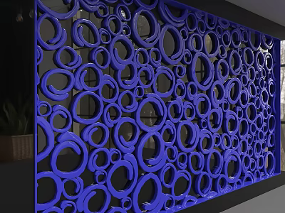 Modern Blue Feature Wall With Intricate Circular Cutout Patterns And Decorative Design 3d model