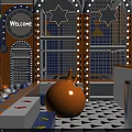 Orange Indoor Play Equipment Featuring Welcome Sign Star Decorations Steps And Bright Lighting
