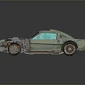 Light Green Vintage Modified Car With Exposed Engine White Stripes And Large Wheels