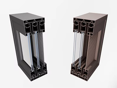 Black And Brown Window Frame Profiles With Internal Structure And Glass Panels 3d model