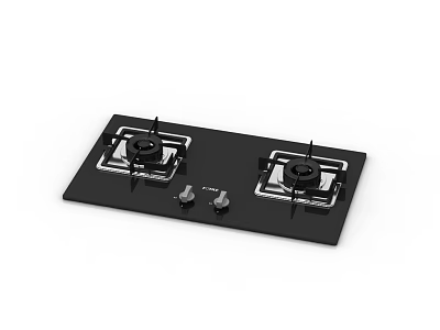 Modern Black Gas Cooktop With Two Burners And Control Knobs On Flat Surface 3d model