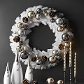 Festive Ornament Decoration Set With White Wreath Gold Silver Balls Pinecones And Candles