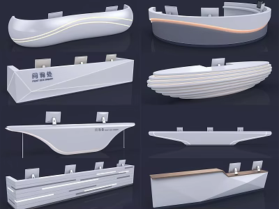Modern Reception Desk Designs With Curved Straight Shapes And White Sleek Finish 3d model