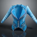 Stylish Blue Denim Biker Jacket With Front Zipper And Studs Decoration On Sleeves