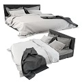 Modern Double Bed With White Bedding Gray Blanket And Pillows 3d model