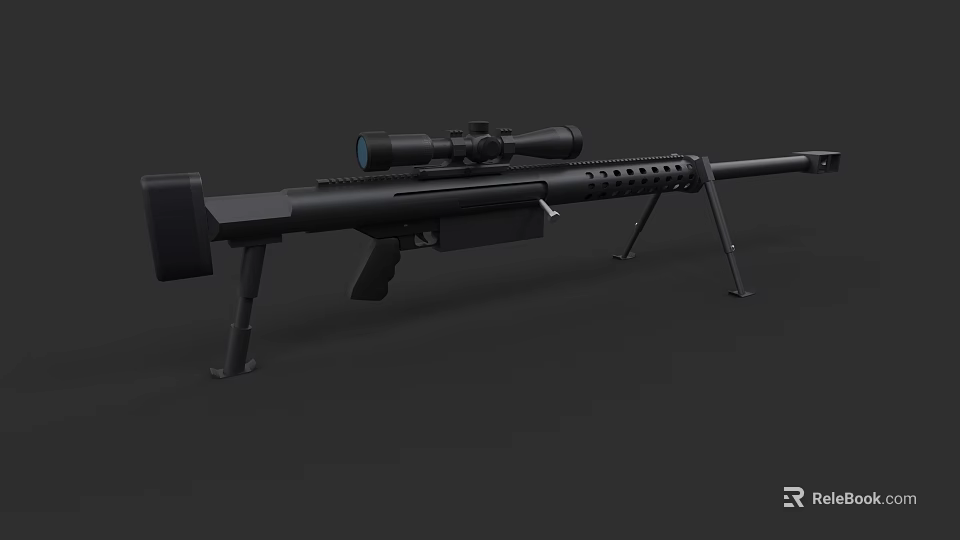 Modern Black Sniper Rifle with Telescopic Sight Bipod and Ventilated Barrel 3d model 
