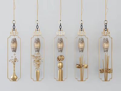 Traditional Decorative Chandeliers Featuring Golden Frames Glass Shades And Floral Elements 3d model